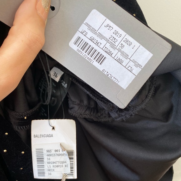 Balenciaga Black Velvet Gold Studded V-neck Relaxed Fit Mini Romper Size Medium - Picture 11 of 12